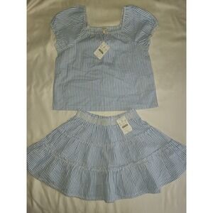 Crewcuts Seersucker Stripe Top and Tiered Skirt Set Size 6-7 NWT